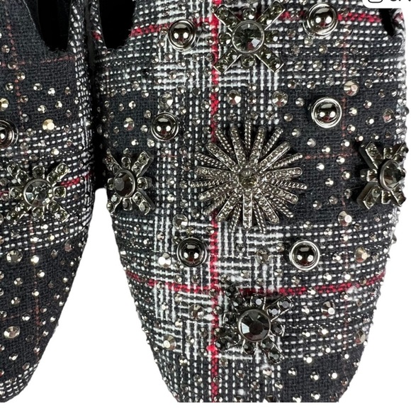 ATALINA Embellished Plaid Tweed Rhinestone Mules - Picture 4 of 7